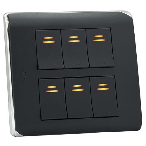 RCS-106H　(灰) RICEME 縷光六開關(銀邊)